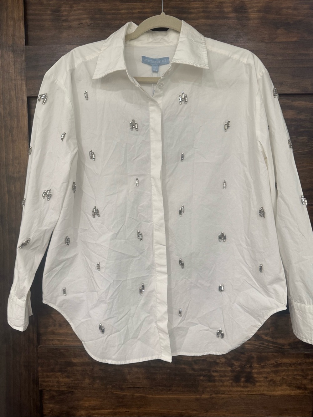 ANTONIO MELANI White Button-Down Shirt with Elegant Embellishments